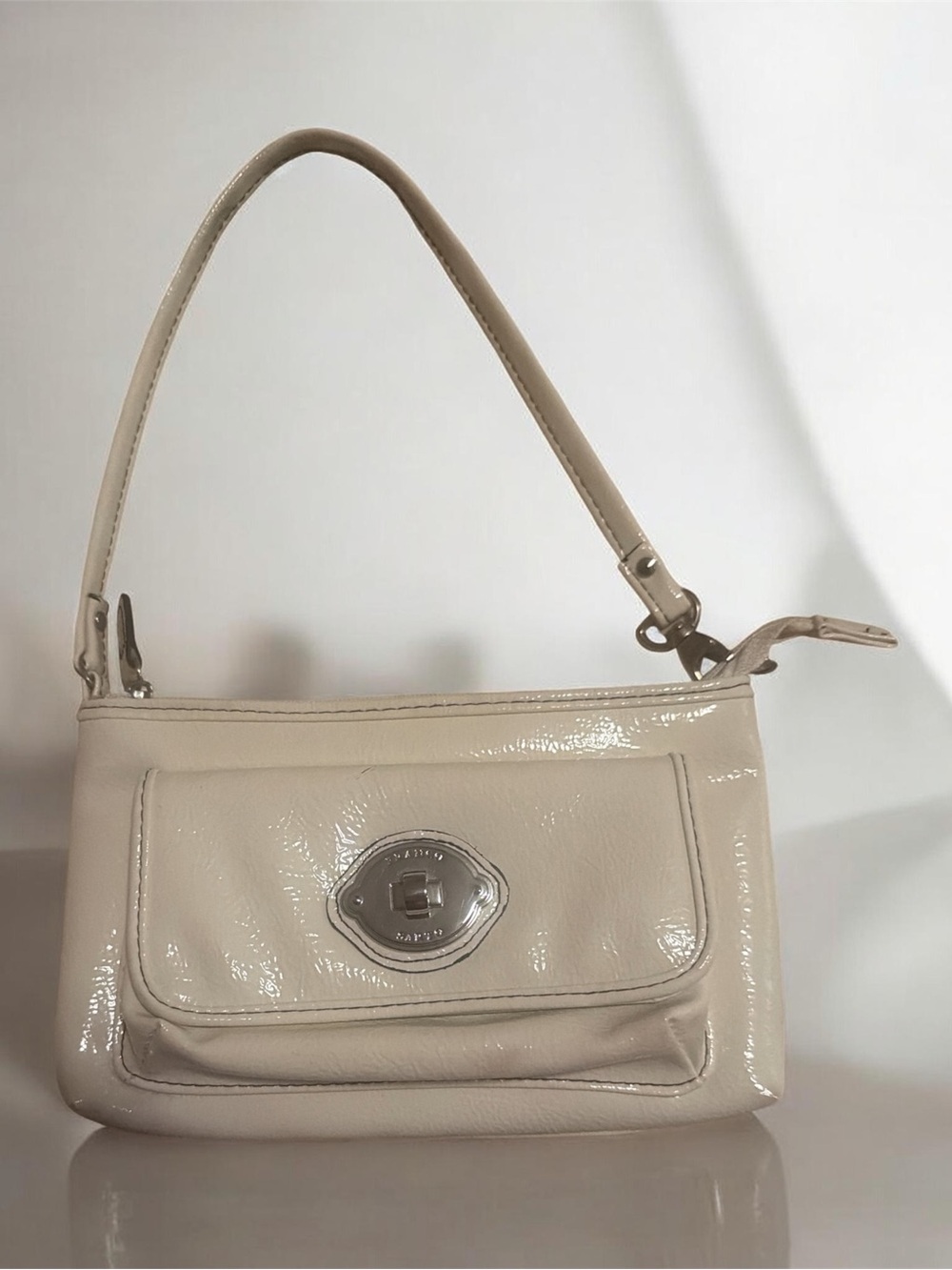 Franco Sarto Cream Patent Mini Shoulder Bag with Turn-Lock